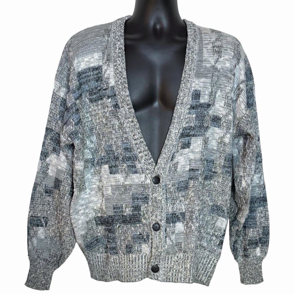 VINTAGE 80s 90s MENS MICHAEL GERALD GRANDPA DAD CARDIGAN SWEATER GRUNGE RETRO L